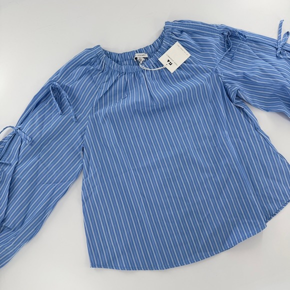 Free Assembly Tops - Free Assembly Striped Tie Sleeve Blouse Modern Women Size XS Blue White Striped